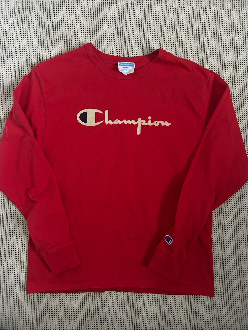 Champion Red Crewneck Tee with Logo Tag